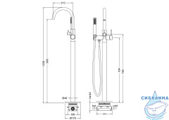 Смеситель для ванны напольный Timo Saona 2310/18Y-CR с аксессуарами (черноезолото)