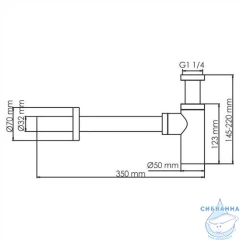 Сифон для умывальника WasserKRAFT A171  (черный глянцевый)