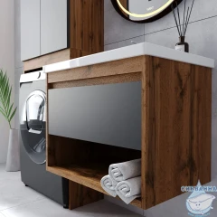 Тумба Viant Бостон 60П с раковиной Como 60 дуб вотан/графит