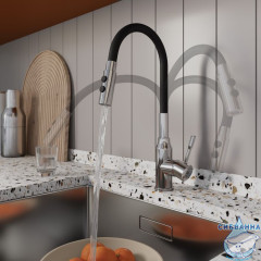 Смеситель для кухни с гибким изливом и душевой насадкой, глянцевый хром, Meal, Milardo, M01SB2FM05