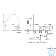 Смеситель для ванны на борт Timo Saona 2320/17Y (золото матовое)
