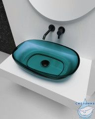 Раковина накладная прозрачная ABBER Kristall 60 AT2805Aquamarin бирюзовая