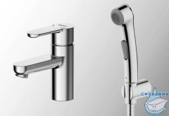 Смеситель для раковины Bravat Stream с гигиеническим душем F13783C-3 (без донного клапана)