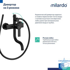 Душевая система с тропическим душем, черный матовый, Stripe, Milardo, STRBL5FM06