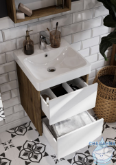 Тумба Акватон Сканди 45 белый/дуб рустикальный, с раковиной Адриана 45