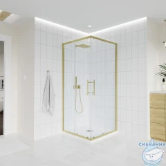 Душевое ограждение Veconi Эво 300 100x90 профиль брашированное золото, стекло прозрачное E3-G-10090-01-C9 (без поддона)