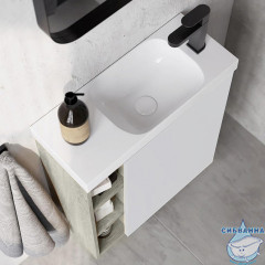 Тумба Aqwella Alba 60 R белый/светлый камень с раковиной Compact Slim 60