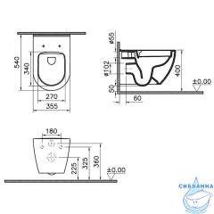 Инсталляция Vitra с кнопкой смыва в комплекте с безободковым унитазом Vitra Mia Round  c сиденьем Soft close (микролифт) 9873B003-7201