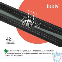 Лоток душевой, сифон 360, комбинированный затвор, перфорированная решетка, 500мм, черный, IDDIS, 975B5BL20DZ