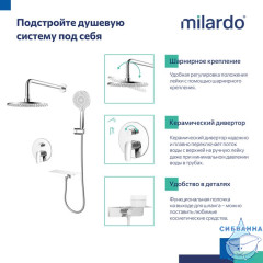 Душевая система скрытого монтажа с тропическим душем и ручным душем, глянцевый хром, Rora, Milardo, RORSB02M67