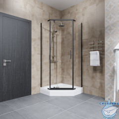 Душевое ограждение Тритон Дека 100x100 профиль черный, стекло прозрачное Щ0000062933 (с поддоном)