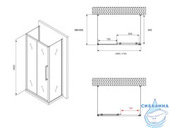 Душевое ограждение ABBER Schwarzer Diamant 170x60 AG30170MH-S60M-S60M профиль хром, стекло матовое (без поддона)