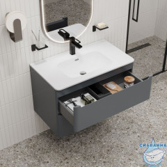 Тумба с умывальником, подвесная, 80 см, темно-серый, Edifice, IDDIS, EDI80D0i95K  подходит умыв. 0108000i28