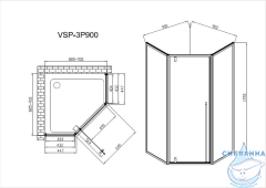 Душевое ограждение Vincea Пента 90x90 профиль черный, стекло прозрачное VSP-3P900CLB