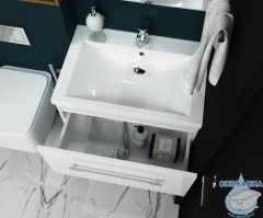 Тумба подвесная 1Marka Соната 75 (1 ящик) с раковиной Анита 75 с 1 ящиком белый глянец