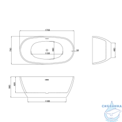 Акриловая ванна Grossman Fly GR-1104MB 170X75 с каркасом (белый/черный матовый)