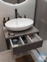 Тумба подвесная 1Marka GRUNGE LOFT 60П (1 ящик) Бетон темно-серый с раковиной Sanita Luxe Инфинити 60