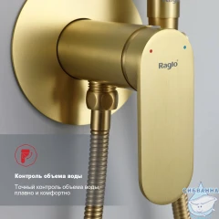 Встраиваемый смеситель с гигиеническим душем Raglo R10.52.03 (сатин золотой)