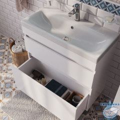 Тумба с умывальником напольная с ящиками, белая, 80 см, Zodiac, IDDIS, ZOD8CBFi95K  подходит ум. 3508000i28