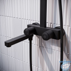 Смеситель с верхним душем с управлением Push Control, черный матовый, Slide, IDDIS, SLIBLBTi06