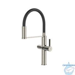 Смеситель для кухни с каналом для фильтрованной воды и гибким изливом, сатин, Ikon, IDDIS, IKNBNFFi05