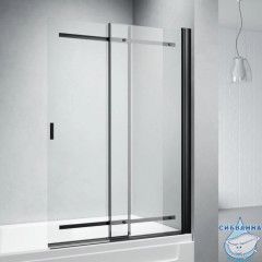 Шторка для ванны Veconi Palau 90x140 профиль черный, стекло прозрачное PL88B-90-01-C8