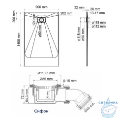 Поддон из стеклокомпозита WasserKRAFT Elbe 140x90 74T36