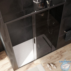 Дверь в нишу AM.PM Gem W90G-150-1-195BG 150 см профиль черный, стекло тонированное