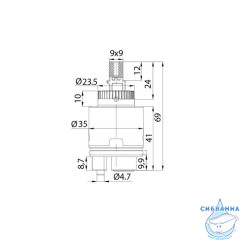 Картридж керамический для смесителя, 35 мм, с ножками, IDDIS, 999C35H0SM
