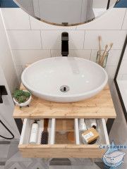 Тумба подвесная 1Marka GRUNGE LOFT 60П (1 ящик) Дуб Вотан с раковиной Sanita Luxe Инфинити 60