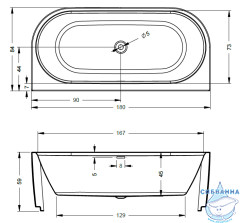 Ванна акриловая Riho Desire WALL Led 184x84 