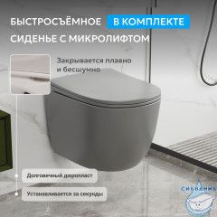 Унитаз подвесной безободковый Abber Bequem AC1103MG с сиденьем Soft Close (микролифт) (серый матовый)