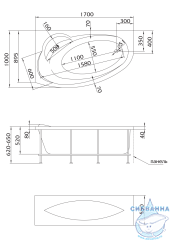 Акриловая ванна 1Marka Julianna 170x100 L с каркасом
