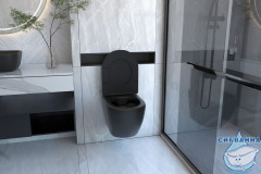 Инсталляция ABBER с кнопкой смыва AC0121MB в комплекте с безободковым унитазом ABBER Bequem AC1100MB c сиденьем Soft close (микролифт)