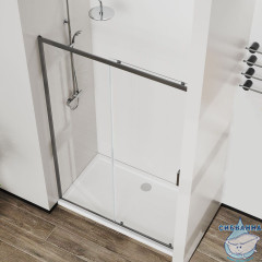 Дверь в нишу Vincea City 140 профиль вороненая сталь, стекло прозрачное VDS-5CT140CLGM