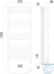 Полотенцесушитель электрический Terminus Классик П15 50х130 (с возможностью скрытого подключения, подключение справа)