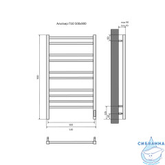 Полотенцесушитель электрический Aquatek Альтаир П10 500x900 хром (с возможностью скрытого подключения, подключение справа)