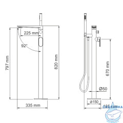Смеситель для ванны напольный WasserKRAFT Dinkel 5821 с душевым гарнитуром (хром)