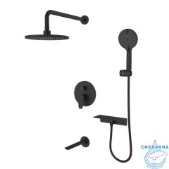 Душевая система скрытого монтажа с тропическим душем, ручным душем и изливом, черный матовый, Rora, Milardo, RORBL03M68