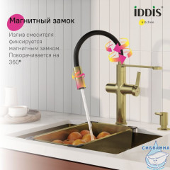 Смеситель для кухни с каналом для фильтрованной воды и гибким изливом, матовое золото, Ikon, IDDIS, IKNMGFFi05