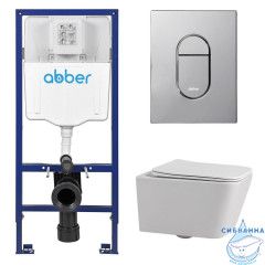 Комплект подвесной унитаз ABBER Rechteck AC1201 белый с инсталляцией AC0108 и кнопкой AC0124 хром глянцевый