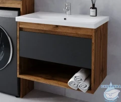 Тумба Viant Бостон 50П с раковиной Como 50 дуб вотан/графит