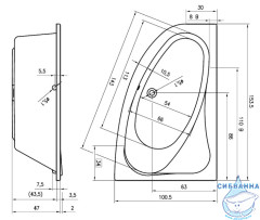 Акриловая ванна Riho Lyra 153x100 L с каркасом