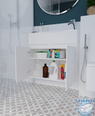 Тумба подвесная  1Марка Stretto 80П (2 дверки) с раковиной белый У92325