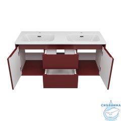 Тумба подвесная Brevita Wine 120 бордовый с раковиной Brevita Onda 120 (с двумя чашами 
