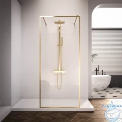 Walk-in Veconi Корато 100 профиль брашированное золото, стекло прозрачное KR90G-100-01-C4