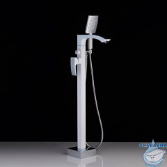 Смеситель для ванны на пол Gappo G3007-8 с аксессуарами (белый/хром)