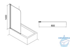 Шторка для ванны Azario Merrit 80x140 профиль серебро, стекло прозрачное AZ-NF6310 800