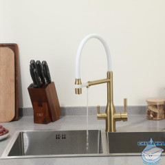 Смеситель кухни Frap F4398-3 сатин золотой(/белый)