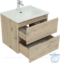 Тумба Aquanet Алвита New 60 (2 ящ.) с раковиной Flat 60 дуб веллингтон